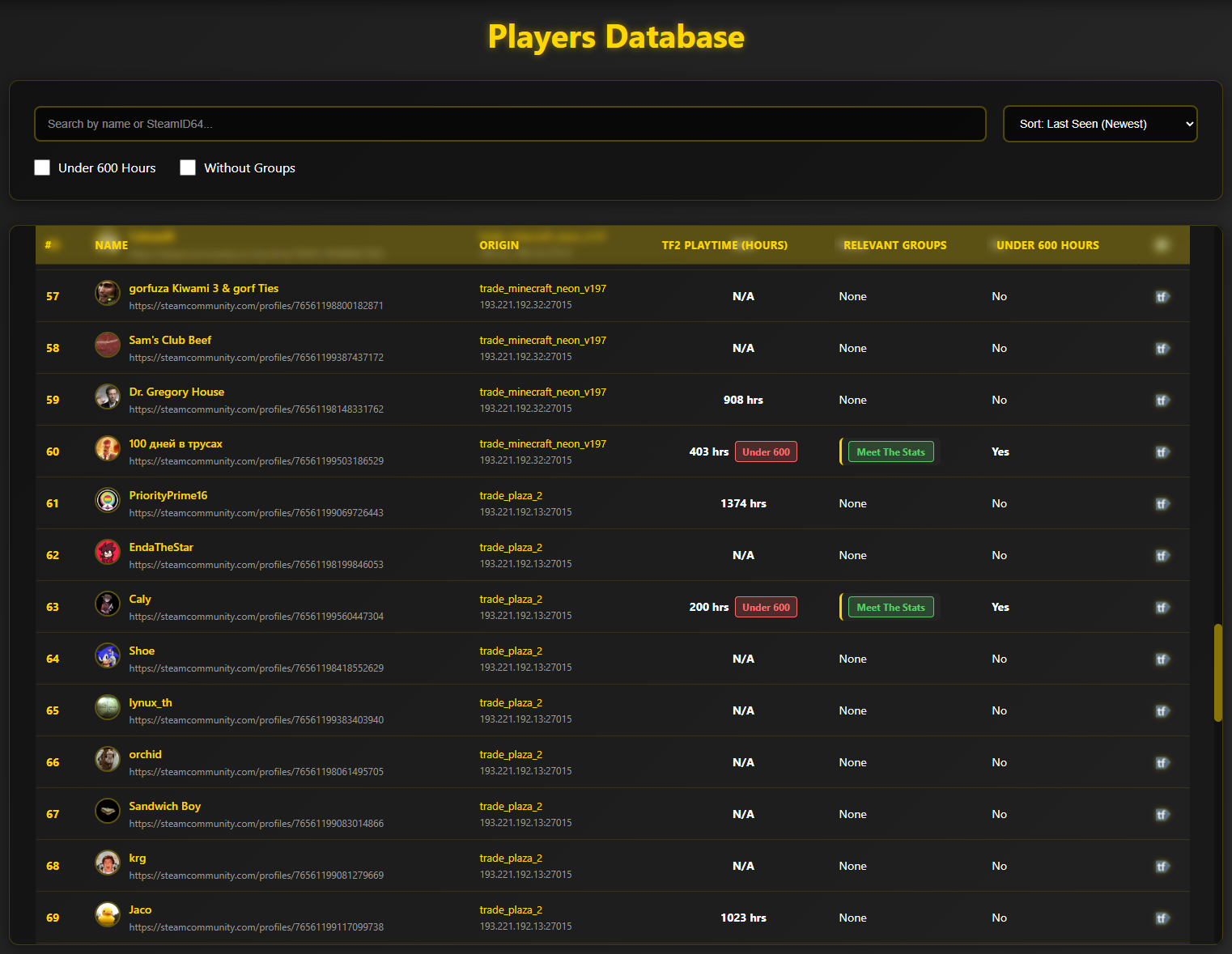 Players Database Preview